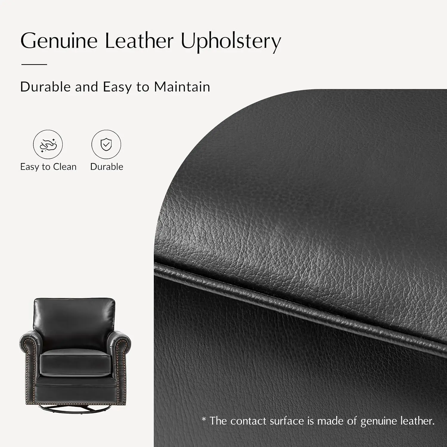 Genuine Leather Swivel Rocker Chair Set of 2 Black, Customized