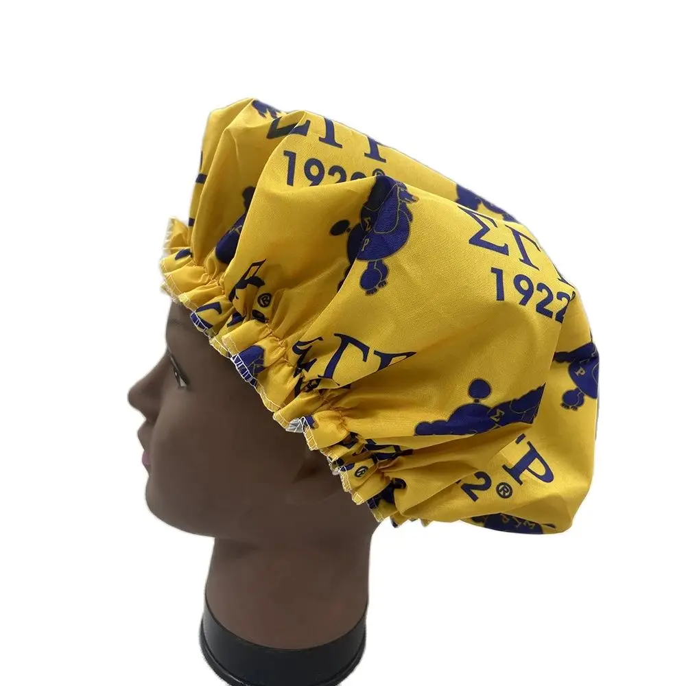 Custom Sigma Gamma Rho yellow Shower Hat Greek Letters Sorority Waterproof Shower Cap EVA Elastic Bath For Women