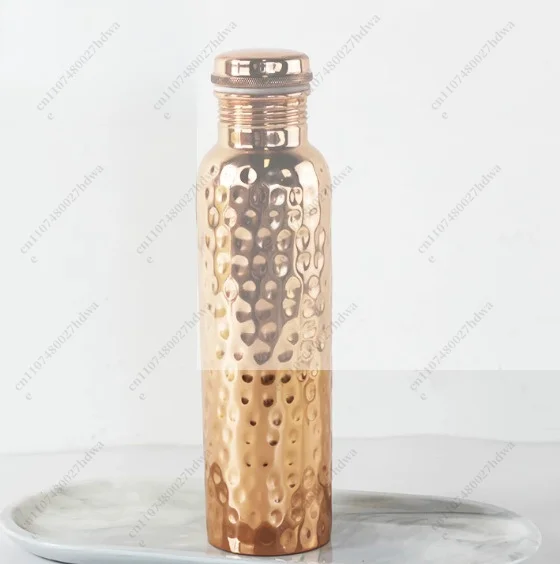 Handmade Pure Copper Water Bottle, Vessel for Yoga Outdoor Sports, Traditional Metal Canteen