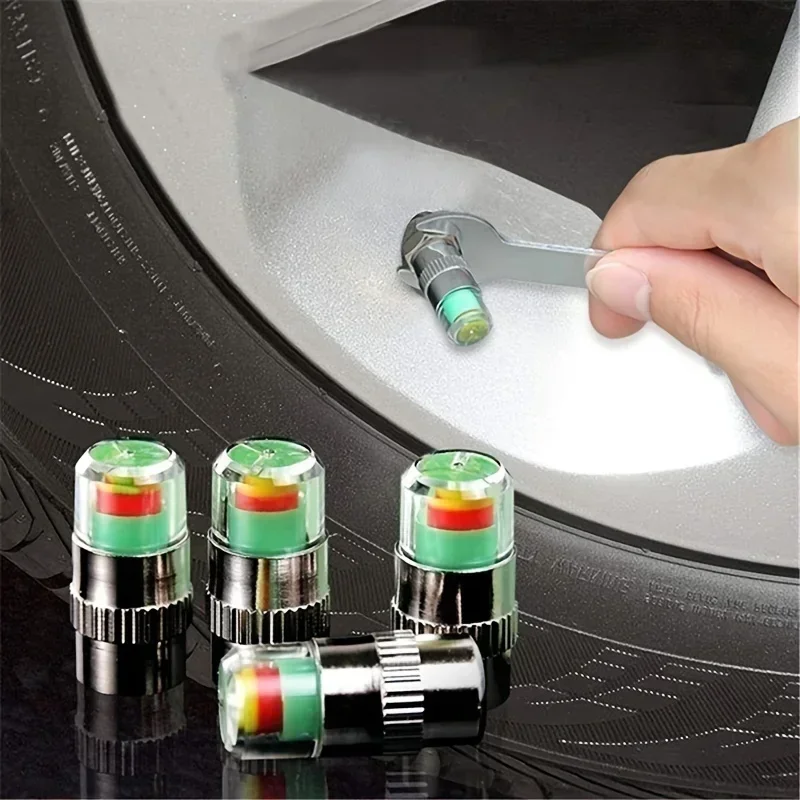 4pcs Car Tire Pressure Monitoring System Gauge Cap Sensor Indicator Anti-theft  Alert Air Pressure Gauge