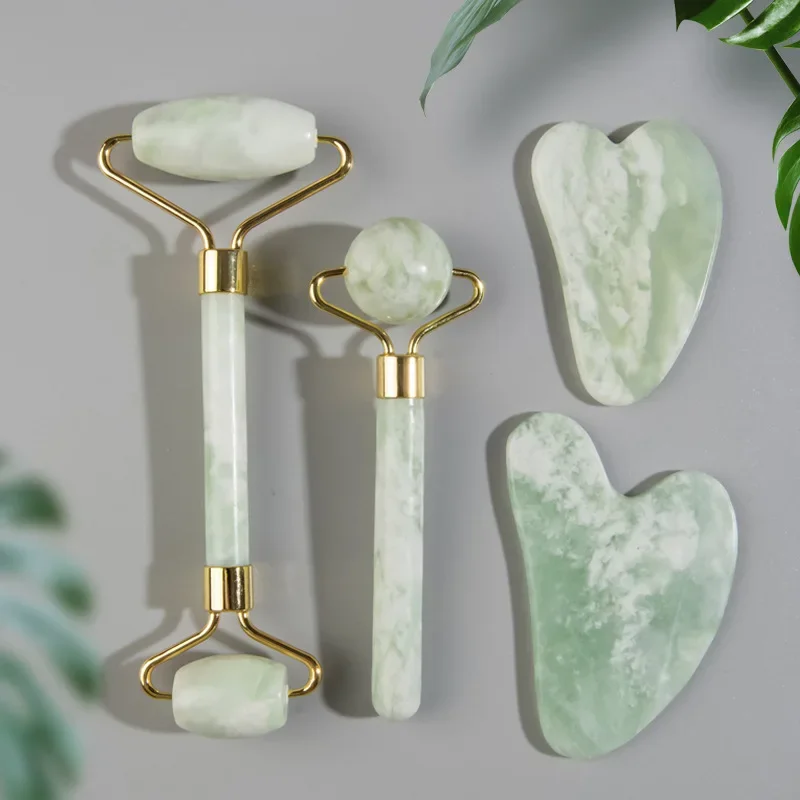 Natural Jade Face Roller Gua Sha Scraper Set Masssager for Face Neck Body Skincare Beauty Guasha Massage Tool Facial Slim Lift