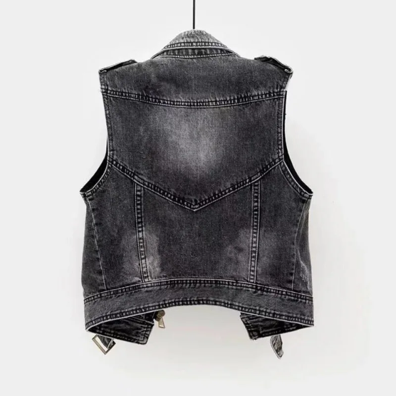 Zwart grijs mouwloos vest voor dames, slim fit, Aziatische maat gilet, jas 2025, nieuwe collectie
