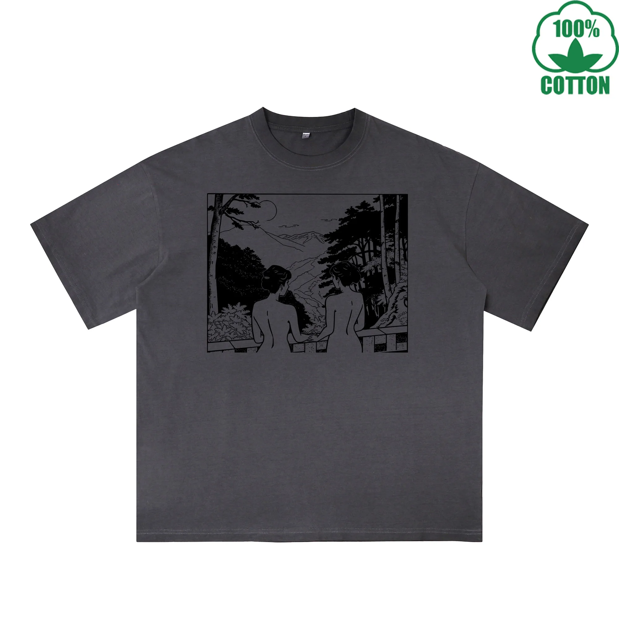 

Whisper of Mountains Printed Dirty WashT-Shirt 230G Multicolor Loose Trendy Fashionable 100%Cotton Short Sleeve Top