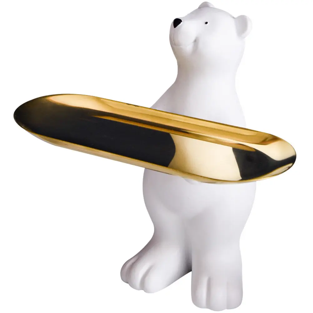 Resin Bear Tray Lightweight Animal Sculpture Storage Organizer for Rings Earrings Necklaces Sunglasses Home Decoration view 3