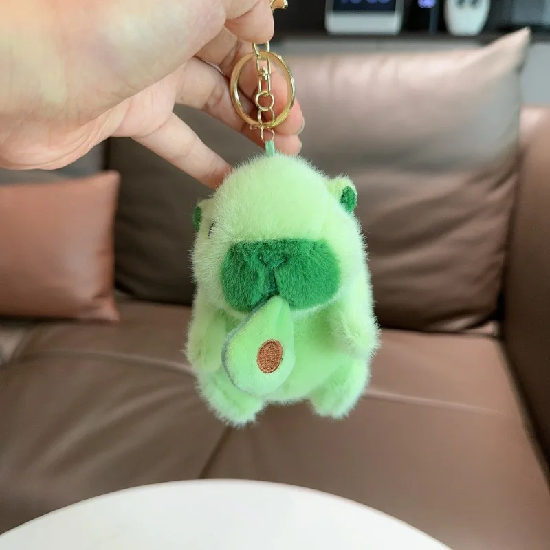 Cute Avocado Capybara Plush Pendant Pulling Rope Vibrate Capybara Plushie Toy Doll Keychain Capibala Bag Hanging Ornaments