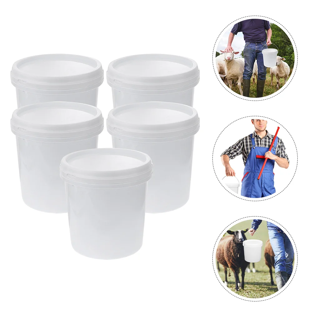5 Pcs Container Plastic Barrel Bucket with Lid Heavy Duty Buckets Food Grade Portable