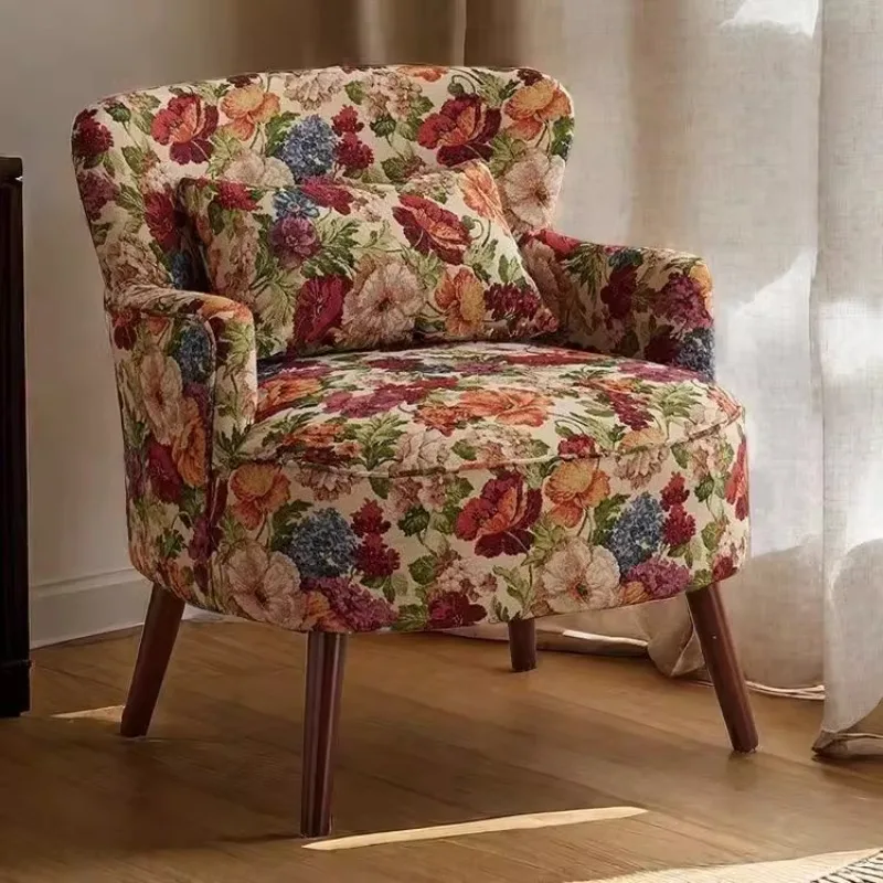 

American Light Luxury Single Sofa Retro Country Small Apartment Balcony Living Room Bedroom Floral Lazy Sofa Chair Combination
