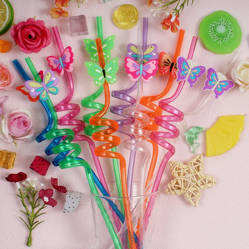 6-pack of butterfly-shaped straws, reusable and perfect for party favors, birthday parties, and wedding decorations,