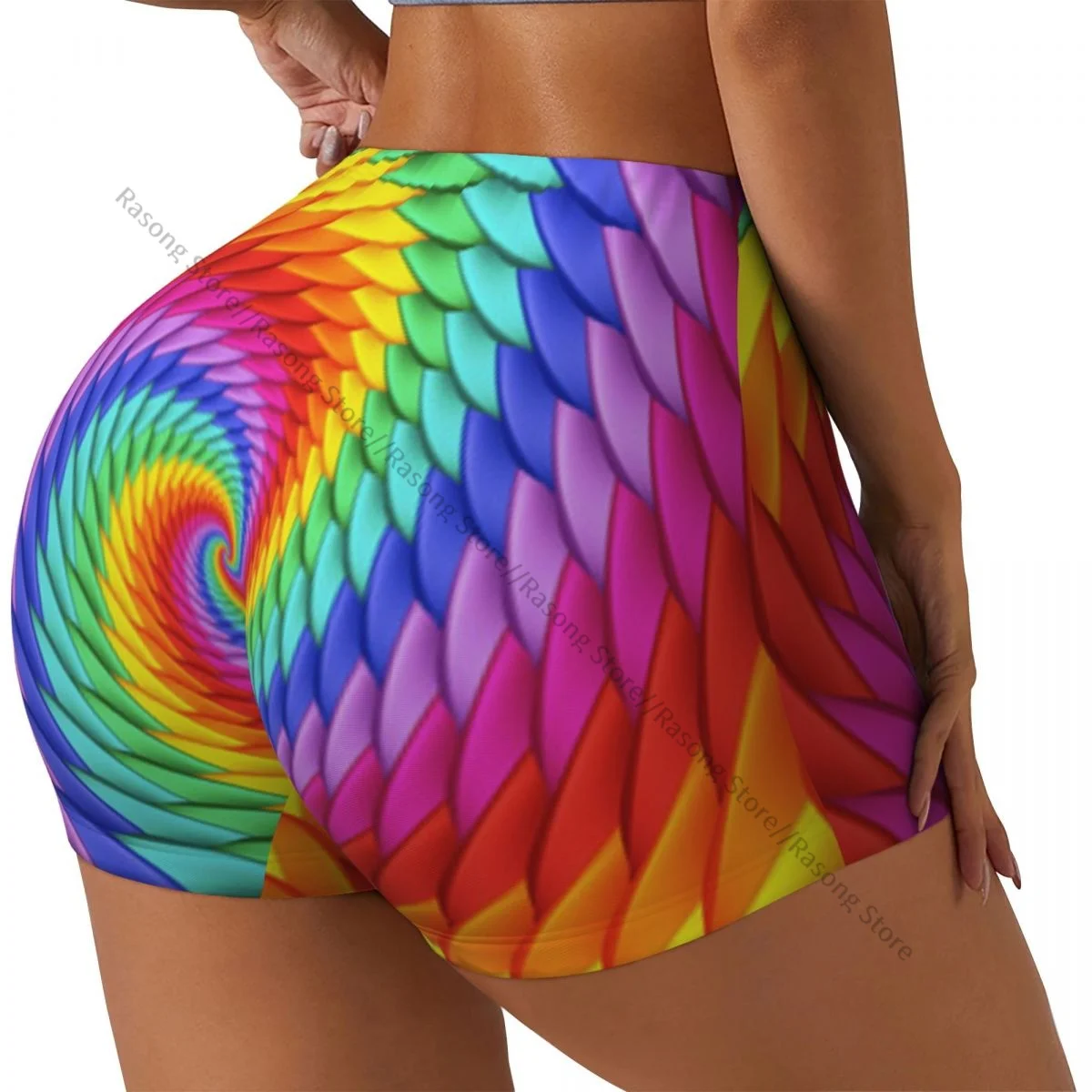 

Шорты для йоги из спандекса для женщин, психоделические радужные спиральные шорты для тренировок
