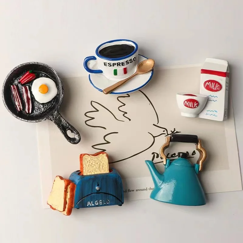 Simulation Food 3D Fridge Magnet Cartoon Simulated Bread Egg Milk Coffee Magnetic Magnet Refrigerator Stickers for Kitchen Decor