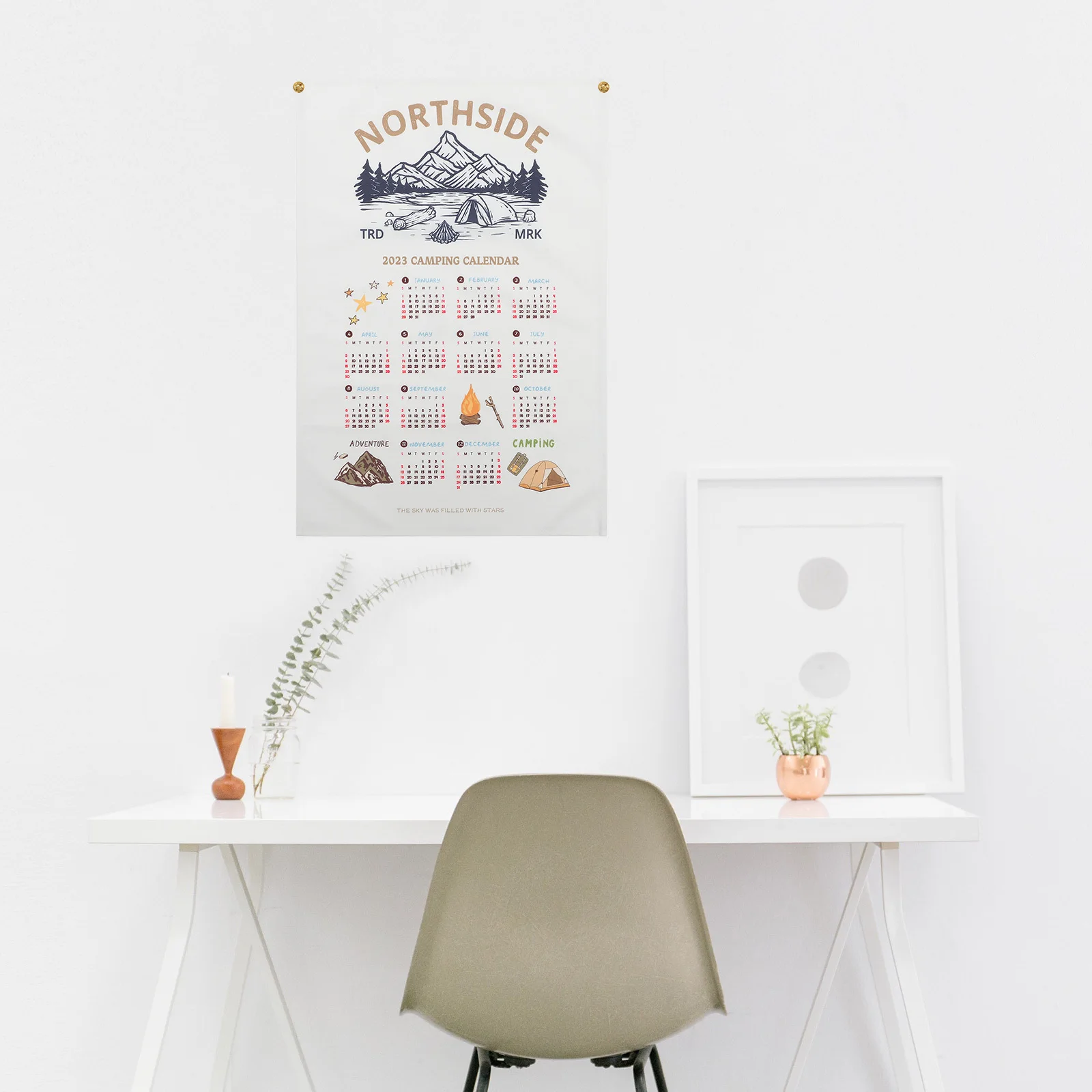 

1pcs Background Cloth Camping Theme Wall Hanging Decor For Room Bedroom Dormitory 2023 Cloth Calendar Printing Decorative Wall