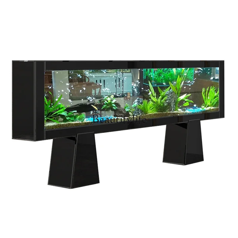 

Large fish tank living room floor screen home office ultra-white glass aquarium customization