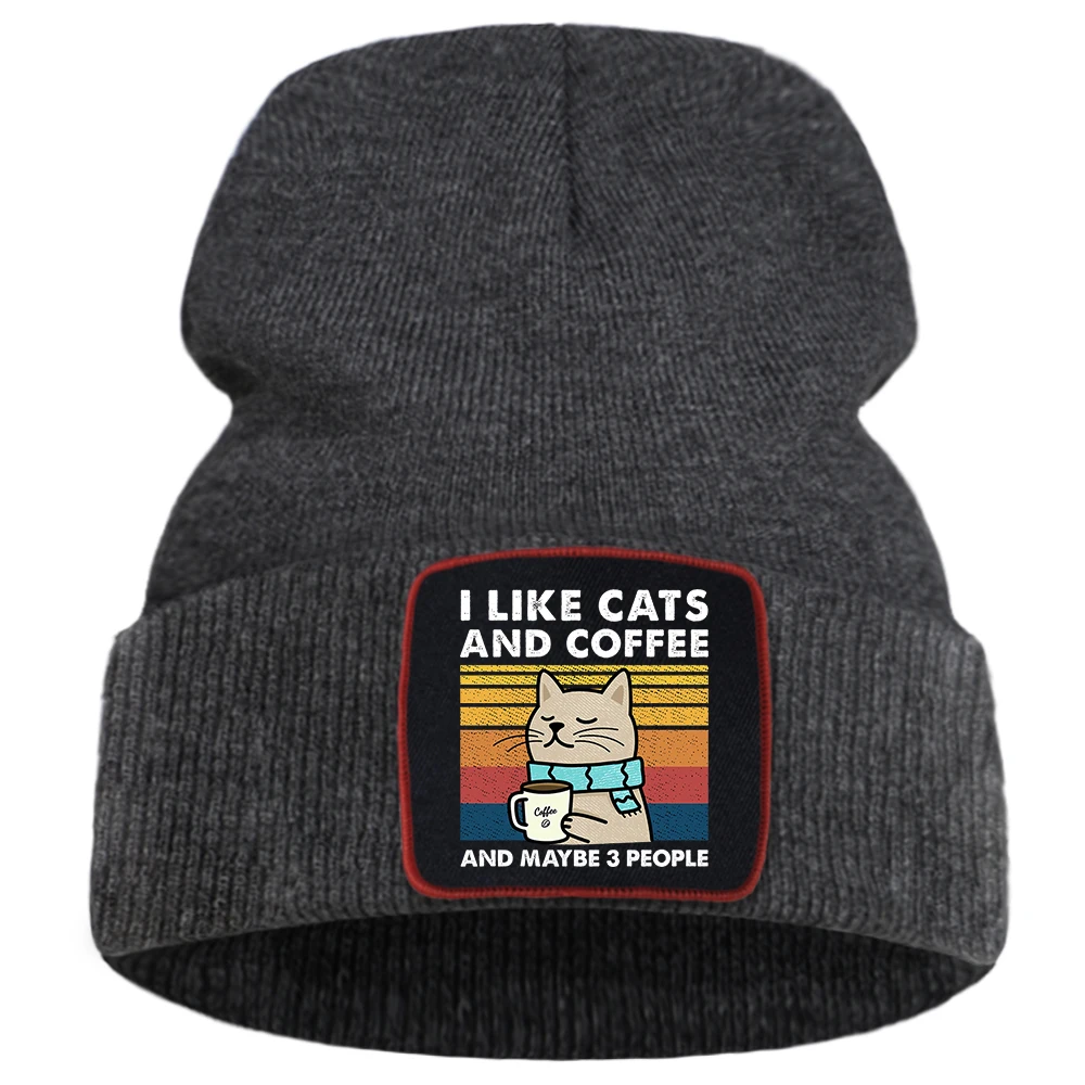 Hip Hop Coffee Cats Bonnet Men Hats Unisex Casual Knitted Cap Warm Cotton Sports Beanie Women Caps Harajuku Outdoor Skullies Hat