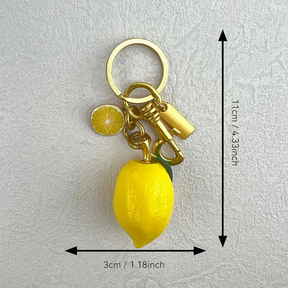 Fresh Lemon-Shaped Keychain Pendant, Vintage Metal Texture Fruit Bag Charm, High-End Car Keychain for Women, Creative Versatile Accessory, Gift for Best Friend