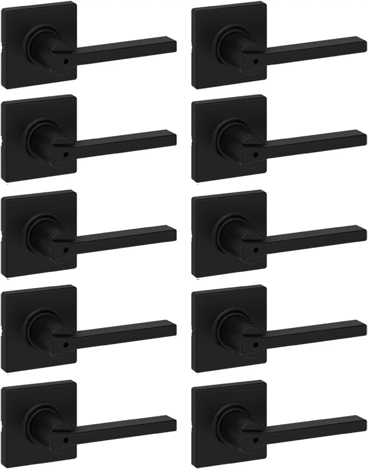 Interior Privacy Door Handle w/ Lock 10 Pack, Door Lever for Bathroom & Bedroom, Matte Black Reversible Keyless Turn Lock