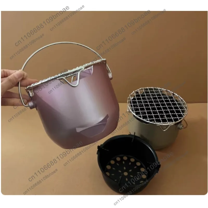 Charcoal Grill Portable Mini Barbecue Grill With Cooking Grate Handle BBQ Stove Teapot Water Heater For Picnic Camp Accessories
