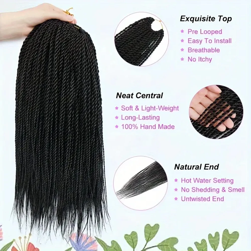 Sintético senegalês torção trança cabelo extensão peruca, peruca de crochê Dreadlocks Africano, acessório de cabelo, 30 bandas Pack