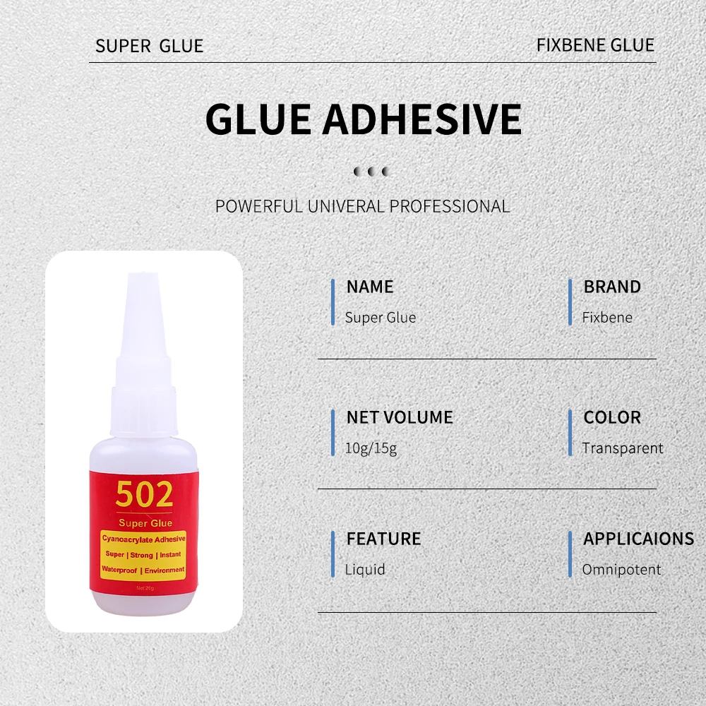 Powerful Super Glue 502 For All Materials Instant Strong Adhesive Clear Leather Rhinestone Plastic Wood Metal Glass Paper Model