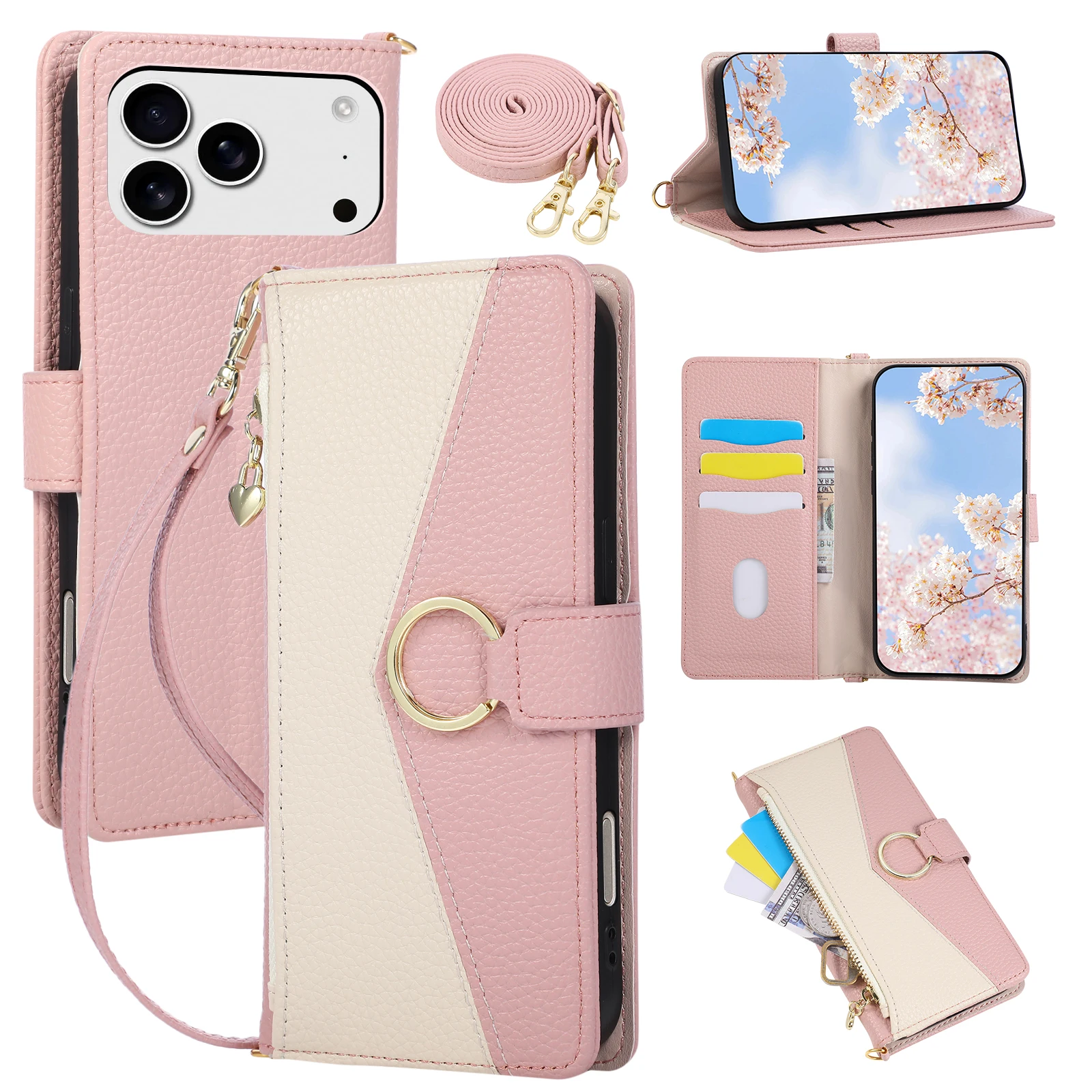 

Luxury Zipper Leather Magnetic Flip Wallet Case for iPhone 17 Pro Max 17Air 16 15 14 Multiple Colors Lanyard Card Holder Cover