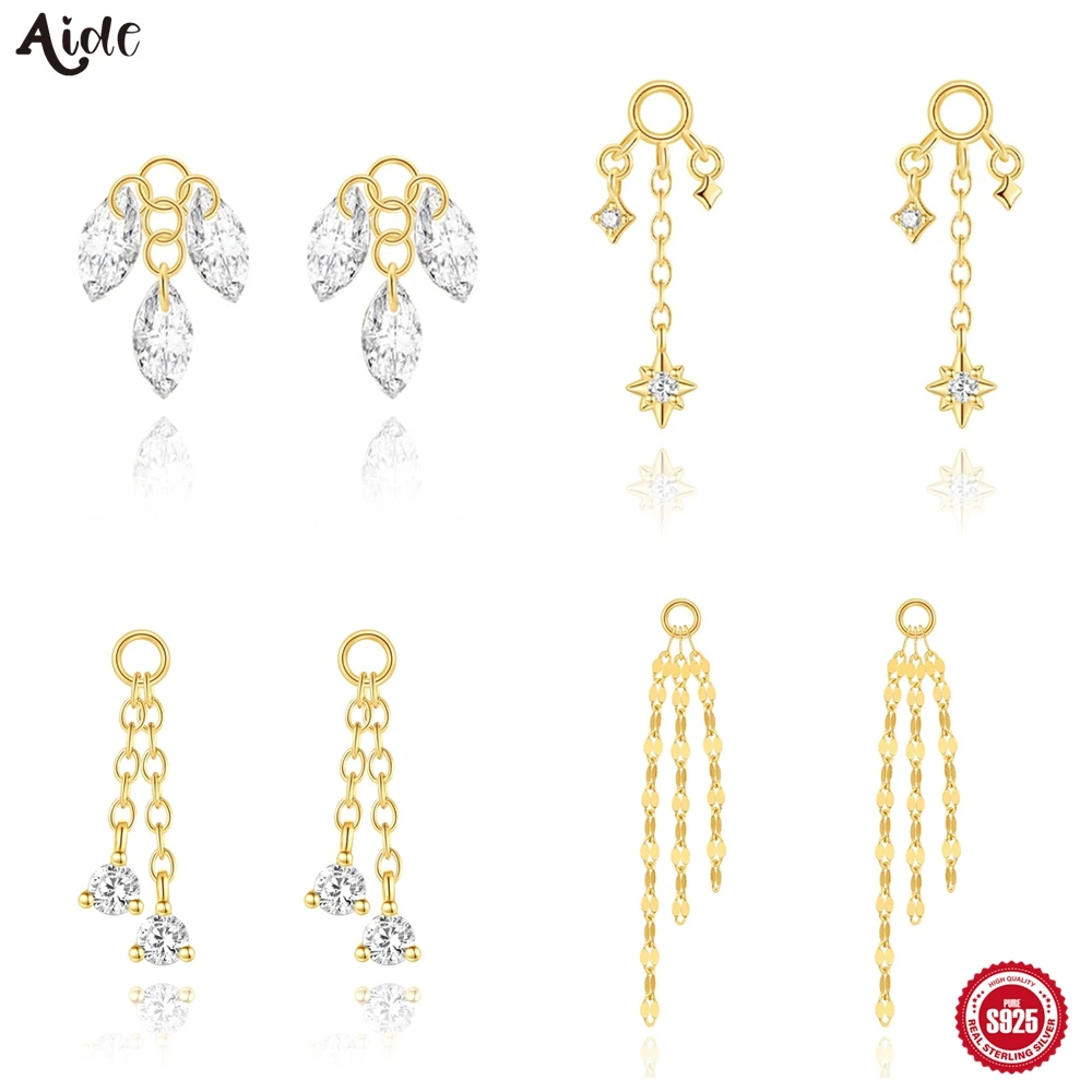 Aide 1 STÜCK 925 Sterling Silber Kette Quaste Piercing Ohrringe Kette Charm Zubehör Für Frau Glänzende Ohrring Charms Schmuck Geschenk
