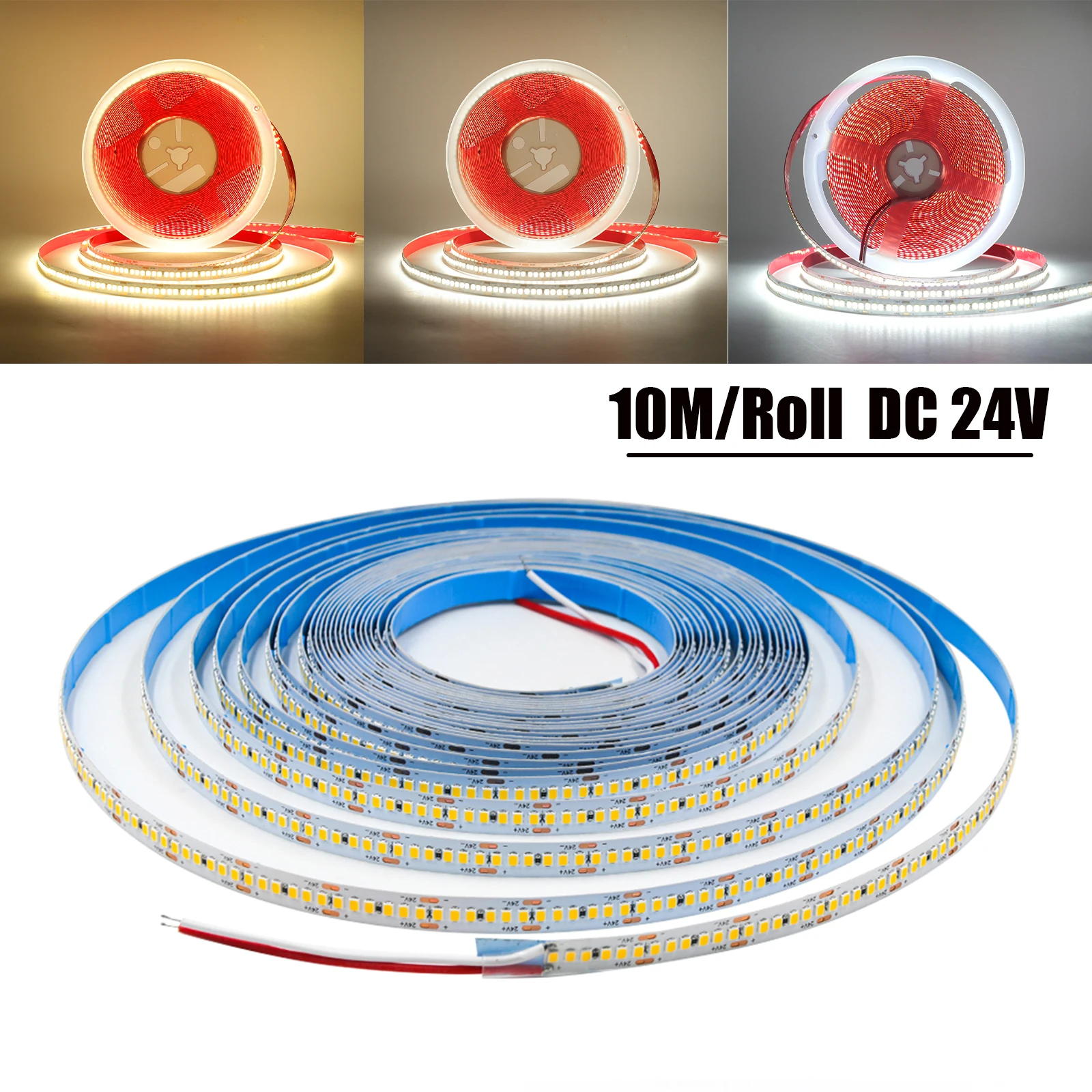 

10M/Roll DC 24V LED Strip 240Leds/M SMD 2835 Warm/Natural White 3000K 4000K 6000K Home Decor Flexible Ribbon Tape Rope Light