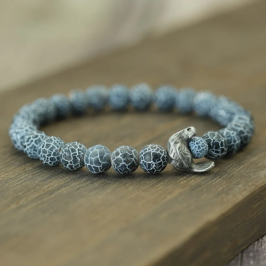 Men Lava Bracelet Alloy Pigeon Charm Natural Stone Energy Jewelry Malachite Weathered Agate Healing Beads Spiritual Wristband