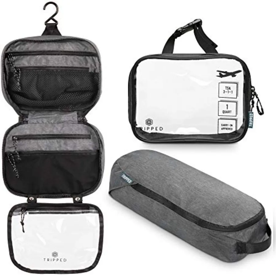 

Toiletry Bag Kit Set: Hanging Travel Toiletry Bag + 311 TSA Cosmetic Liquid Bag + Ultralight Accessory Organizer Pouch