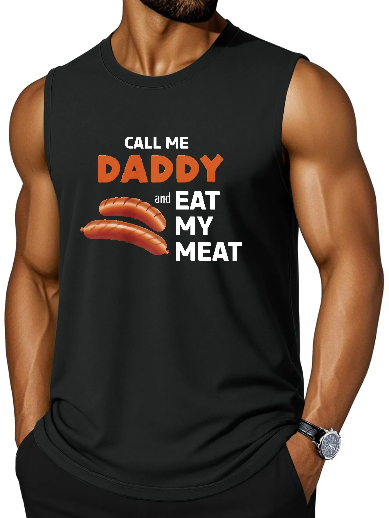 CLOOCL Call me dad and eat my meat print vest, fashionable sports tank top, men's summer casual top