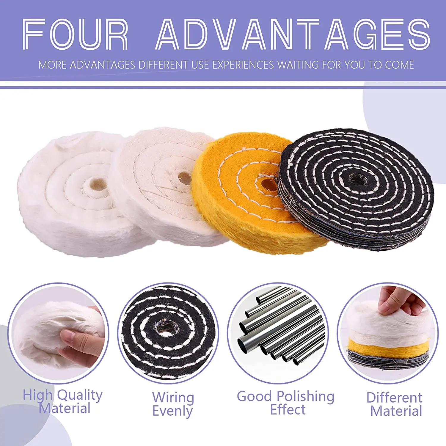 

ABKJ-8Pcs 4 Inch Polishing Wheels Pad Denim Wheels With 3Pcs Polishing Compounds And 1/4 Inch Drill Shank For Bench Grinder