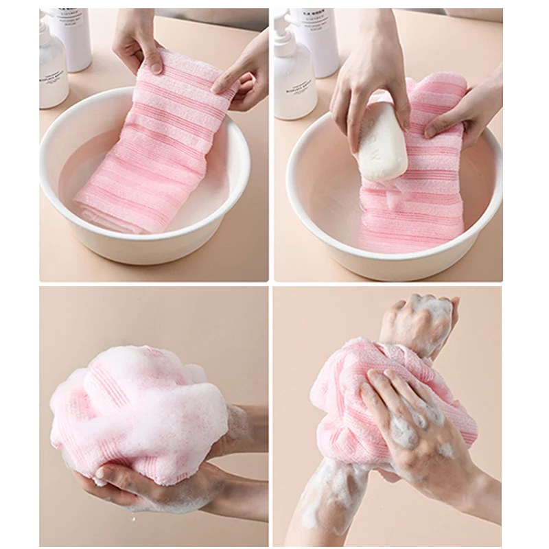 100cm Exfoliating Washcloth Back Scrubber For Shower Women Men Soft Multi-Function Foam Bath Towel Ultra-Long Exfoliating Towels