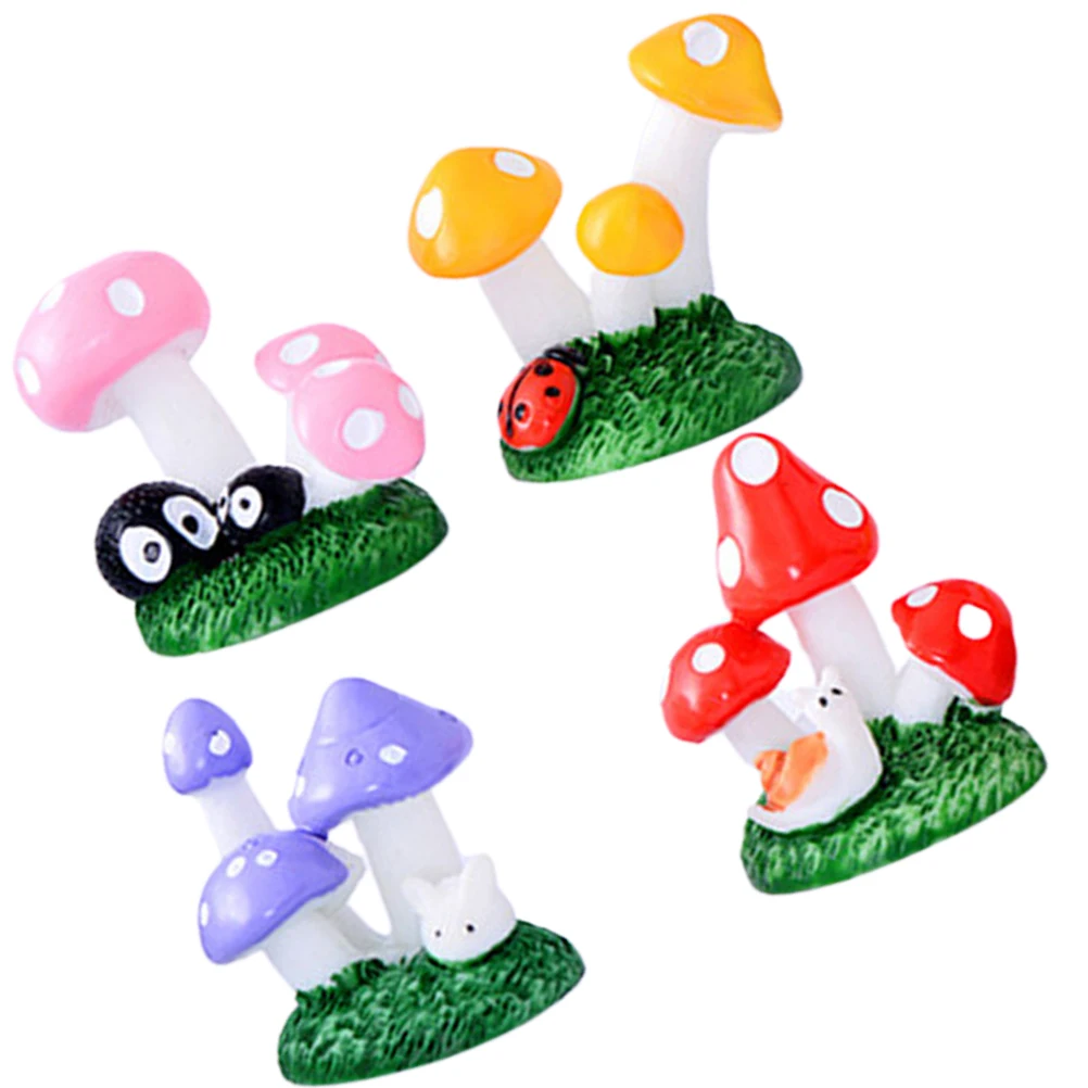 

4pcs Miniature Mushroom Decorations Resin Craft Bonsai Micro L nament Statue Lifelike Durable Home Office Garden