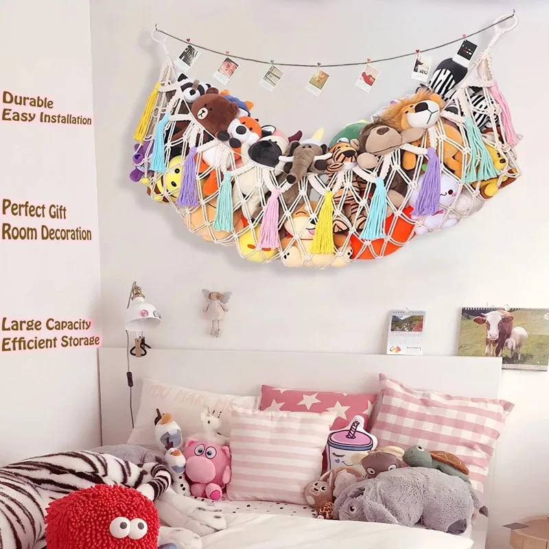 1pc Stuffy Toy Storage Mesh Wall Mounted Large Capacity Hammock Net Children Bedroom Plush Toys Sundries Organizer Home Decor