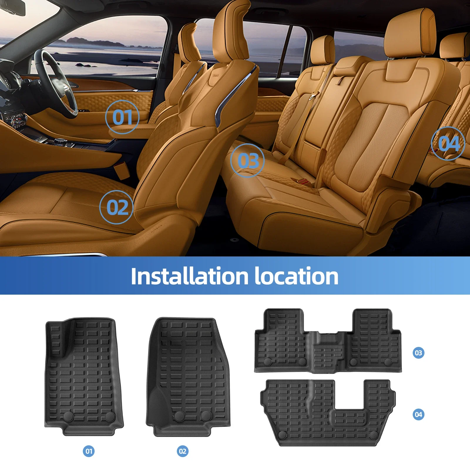 Left Drive for Jeep Grand Cherokee L (7Seater Second Row Bench) 2021-2025 TPE Car Floor Mats Cargo Liner Trunk Pad Black