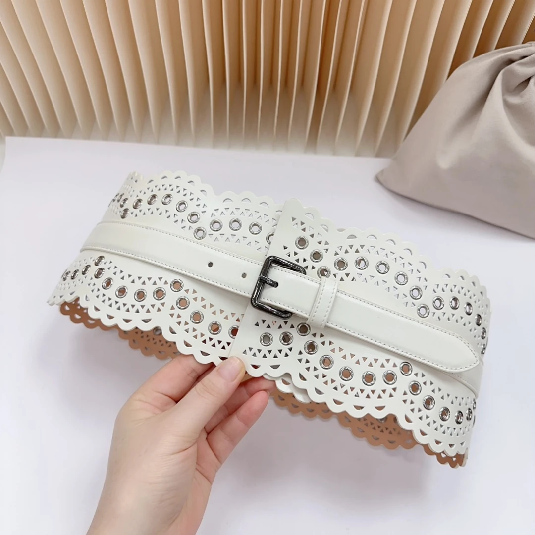 12 CM Wide Cummerbunds Female Luxury Brand Top Quality Hollow Pattern Pin Buckle Fashion Italian Handmade Accessory Waist Belt