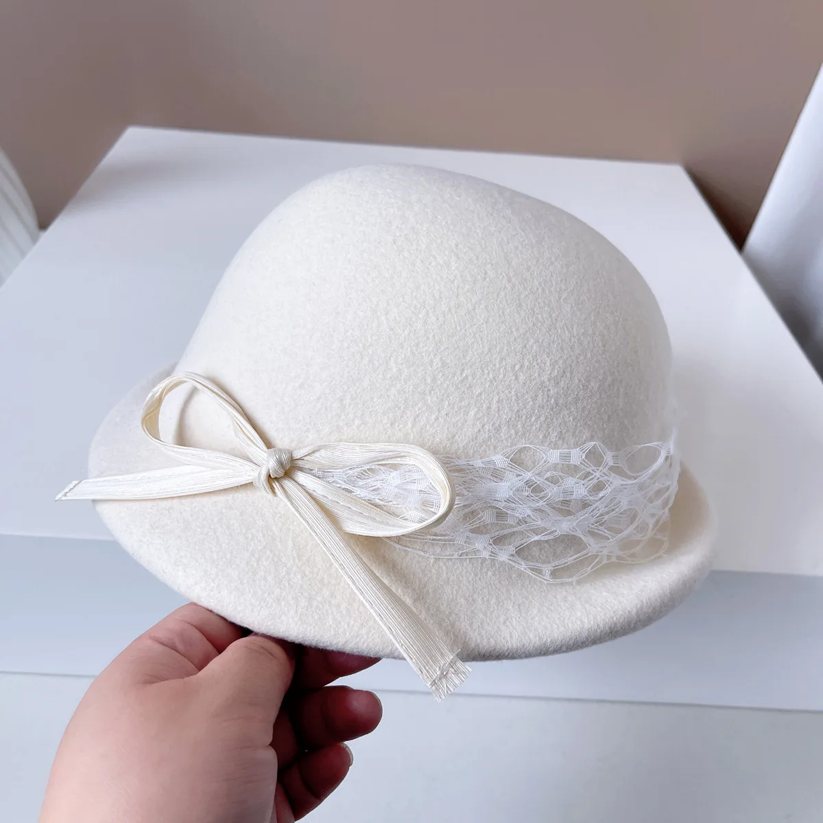 Australian wool lace top hat French vintage beret Fashion elegant silk hemp bow felt hat women\'s party accessories