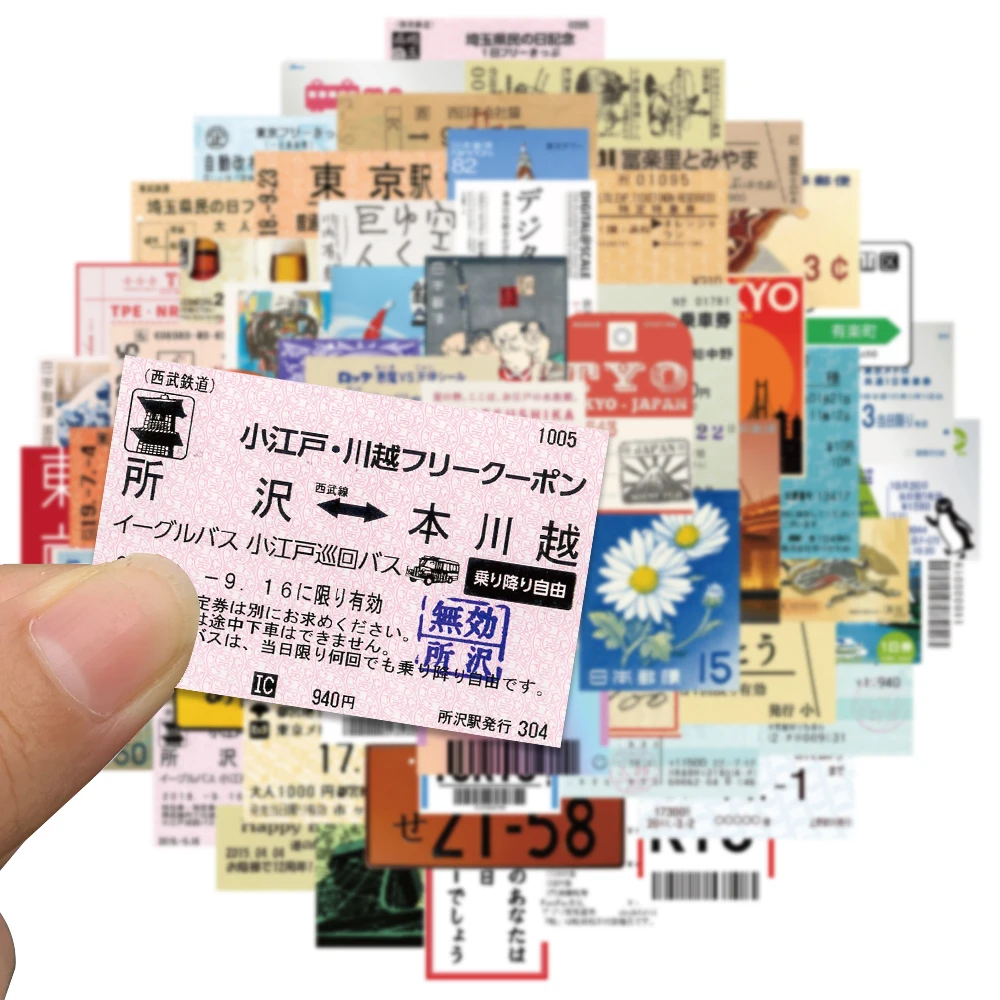 60PCS Japanese Postcard Ticket INS Style Stamp Sticker Stationery Travel Diary Luggage Waterproof Helmet Wholesale Stickers