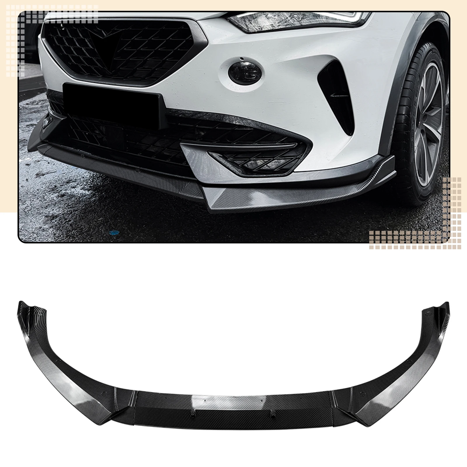 Frontstoßstangen-Spoilerlippe Splitter Unterer Schutzkit für Cupra Formentor MK1 2020-2024 Glänzend Schwarz/Carbon-Optik