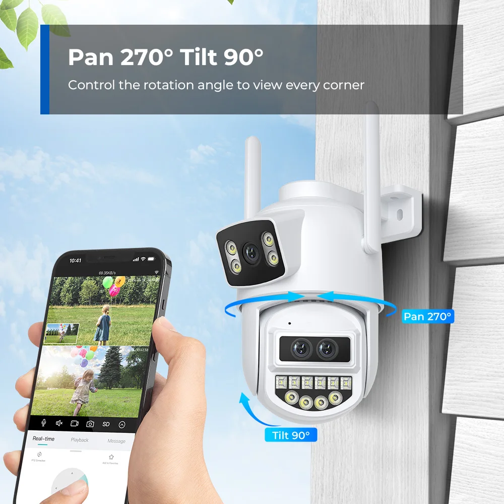 BESDER 6K 12MP Wifi Camera PTZ Dual Screen 8X Digital Zoom AI Auto Tracking Outdoor 8MP CCTV IP Camera Security Protection iCSee