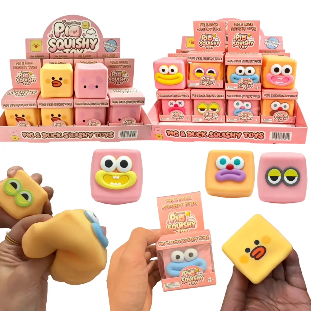 Building Block Filled Emoji Squares Stress Relief Toy, Slow Elastic Squeeze Toy, Shapeable Squeeze Toy Sensory Stress Relief Toy