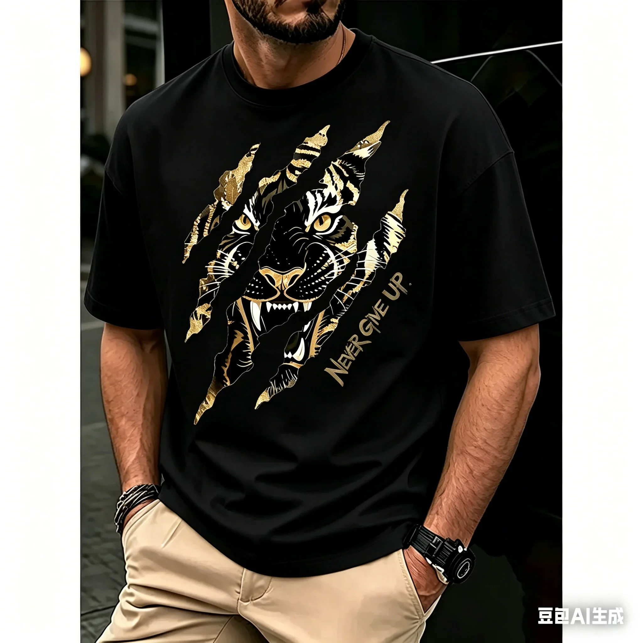 Modisches Neues Tiger-Grafik T-Shirt für Männer und Frauen 3D-Bedrucktes T-Shirt Sommer Lässiger Rundhals-Pullover Tägliche Outdoor-Sport-Oberteile
