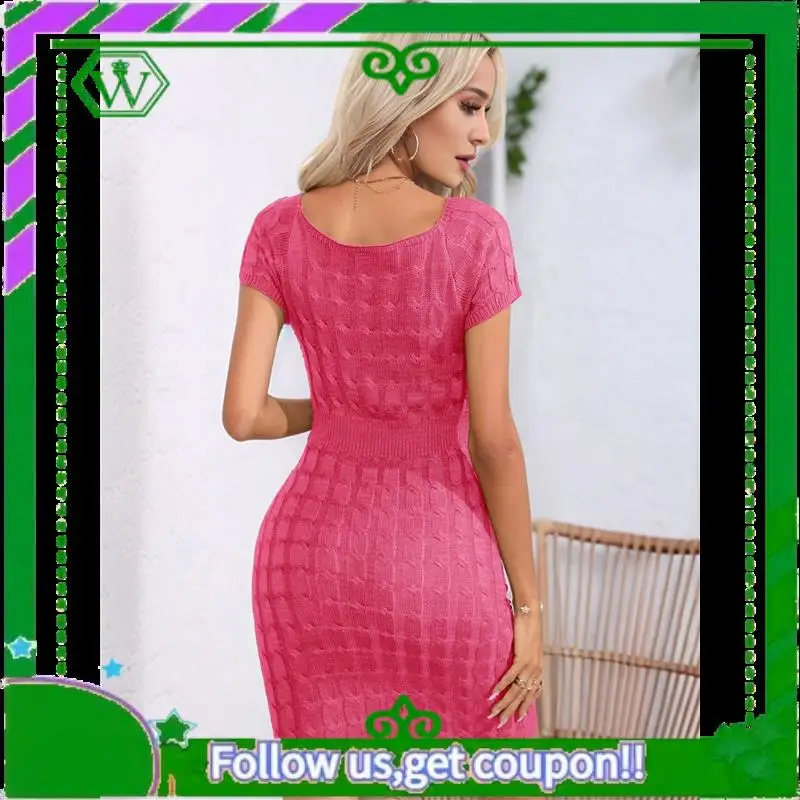 A18P-ผู้หญิงฤดูร้อนสบายๆถักชุดแขนสั้น Crewneck SLIM FIT T เสื้อชุดบอดี้คอน