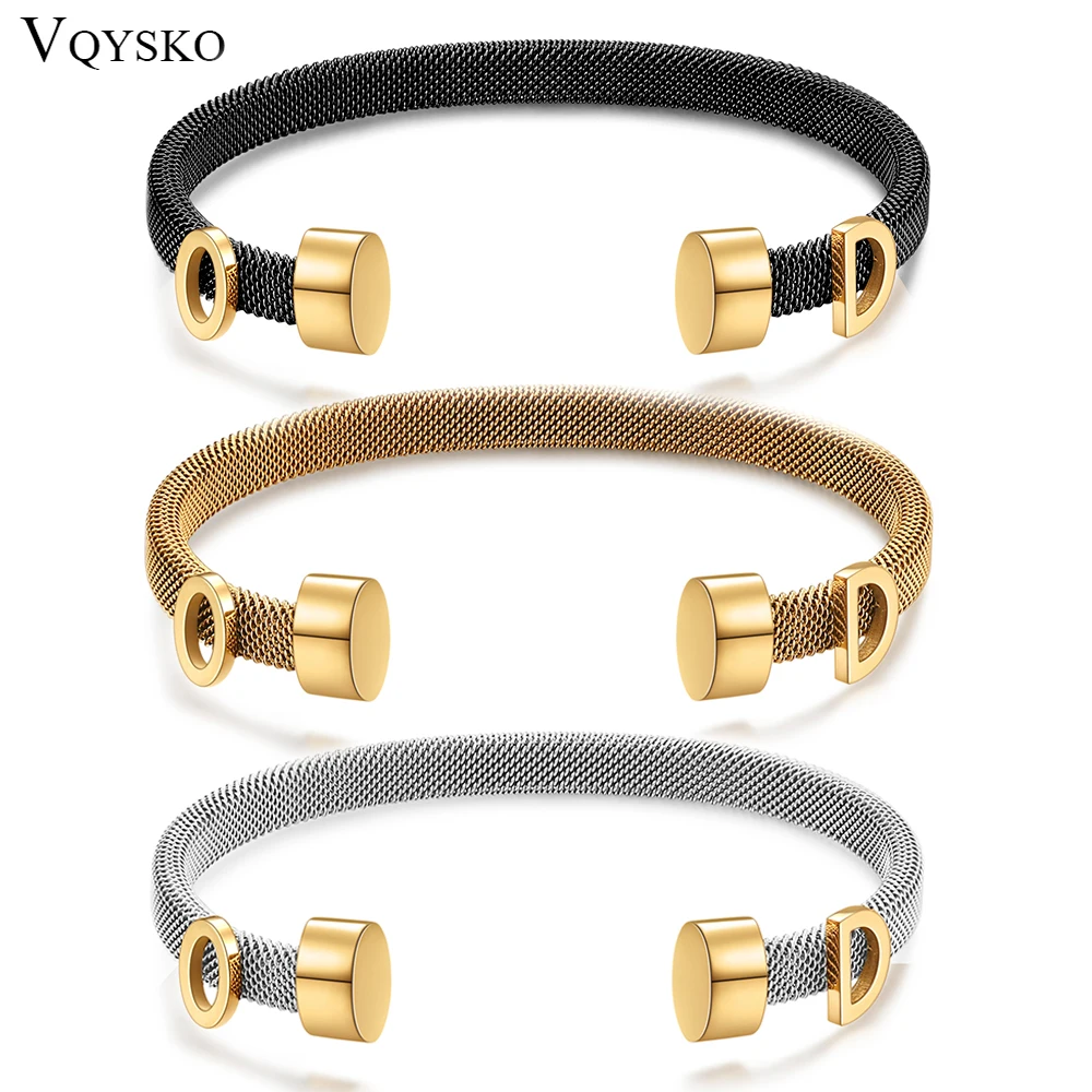 VQYSKO Stainless Steel Spring Cable Elastic Magnet Buckle Letter Bracelet Jewelry Fashion Titanium Steel Bangle