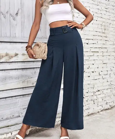 2025 new autumn women's pants, simple style, hanging solid color, high waist wide leg women's casual pants