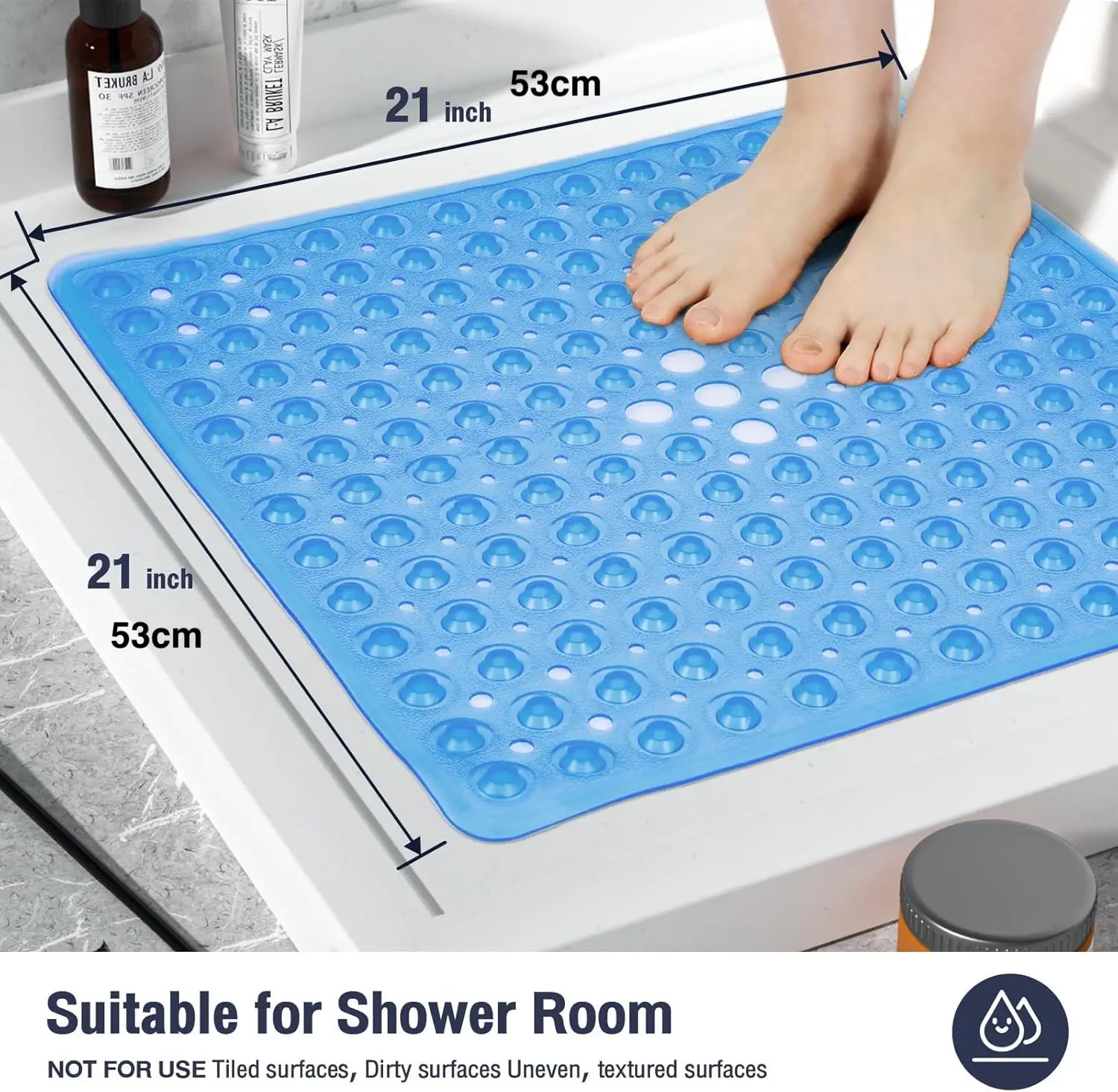 1pc 21x21inch Square Non-Slip Shower Mat – Anti-Slip Shower Mats– Secure Grip for Shower Stall Floors - Bathroom Mat Clear