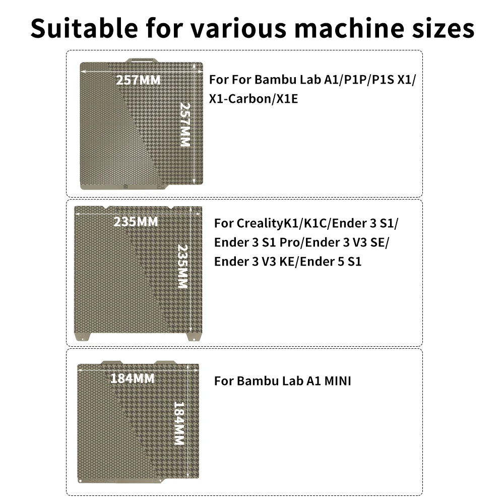 The Latest Version Build Plate for Bambu X1/P1 A1 mini Creality K1 Honeycomb PEI and Houndstooth PEl Double Printing Steel Sheet