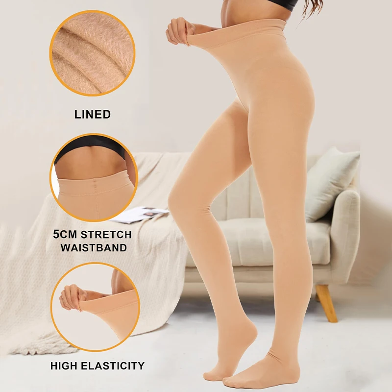 Kave 300g Fleece Lined Winter Warm Leggings for Women Thick Thermal Velvet Tights Control Top Panty Hose Opaque Tights Pantyhose