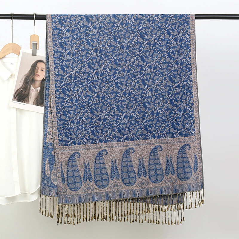 70*190 سنتيمتر بوهيميا نمط المرأة الرجعية بيزلي الجاكار وشاح سميكة الكشمير شرابة شال شتاء دافئ مسلم الحجاب التفاف الباشمينا