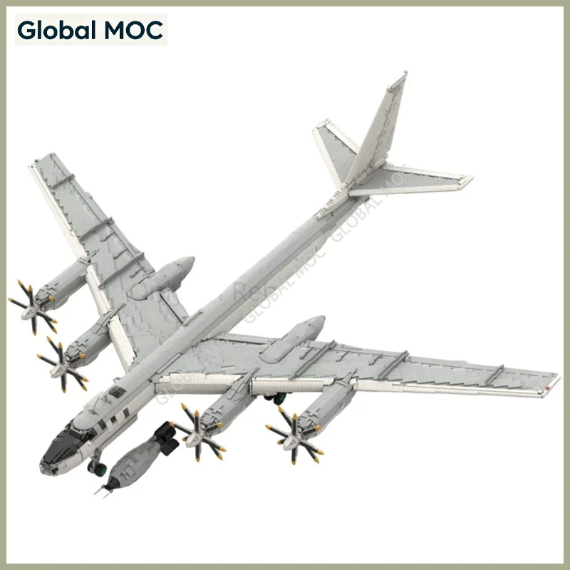 Detailed Tu 95 Strategic Bomber Building Blocks MOC Retro Military Aircraft Model DIY Bricks Toy For Desktop Aviation Scene