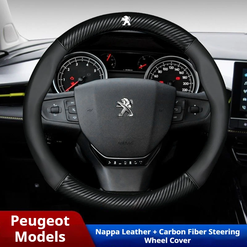 

For Peugeot 107 108 206 207 208 301 307 308 406 407 408 508 607 106 3008 4008 5008 GT Car Ventilate Leather Steering Wheel Cover
