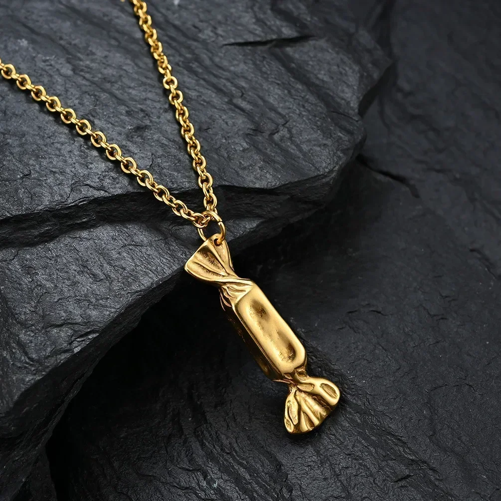 Fashion Paper Candy Pendant Necklace for Men Stainless Steel O Chain 24Inch Male Anniversary Festival Jewelry